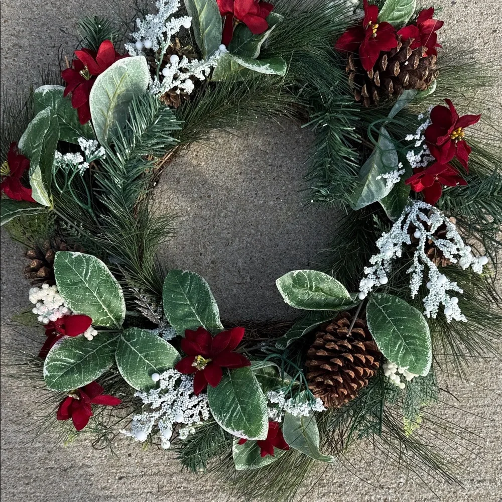 Festive Holiday Wreath with Red Accents